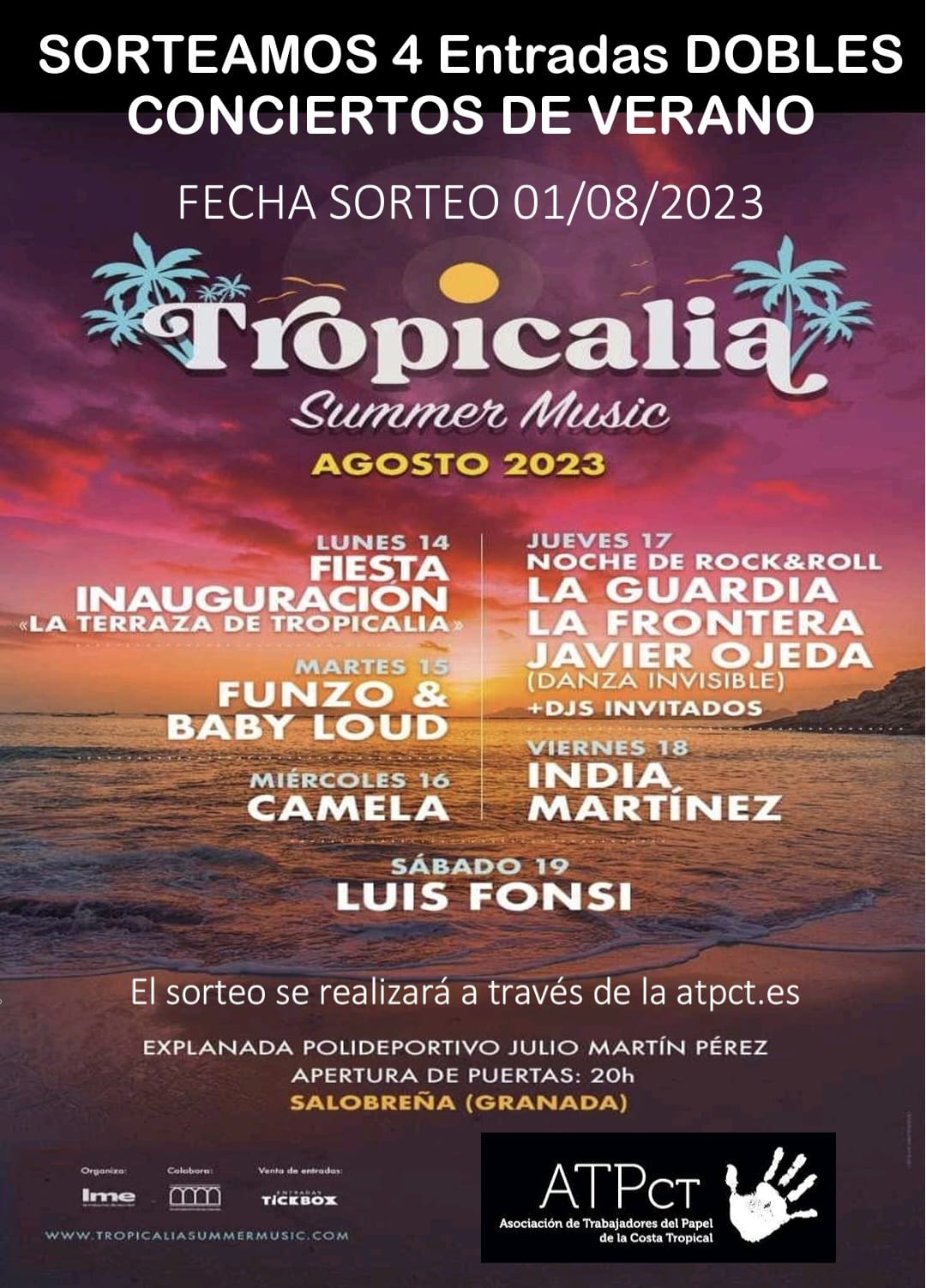 Sorteo de 4 entradas dobles para el Tropicalia Summer Music Salobreña 2023.